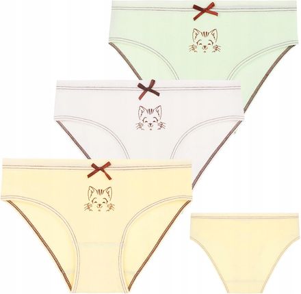 Majtki Figi Dziewczęce Bawełniane 3-szt Kolorowe Kotki MORAJ 122-128