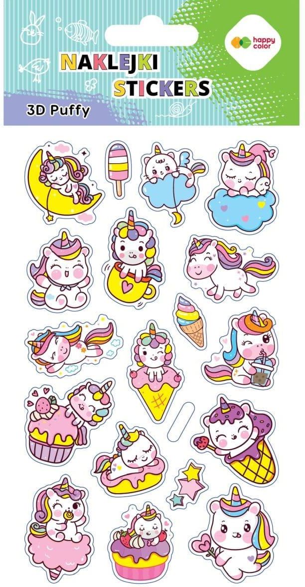 Zdjęcie Happy Color Naklejki 3D Puffy-Unicorns 10X20Cm - Otyń