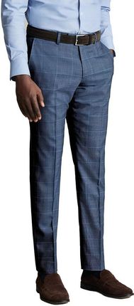 Charles Tyrwhitt Ultimate Performance Checked Suit Trousers — Steel Blue - Slim fit | 38 (Niewykończone) | 38 Spodnie do garnituru z delikatniejszego