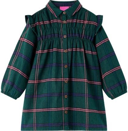 Elegancka sukienka dziecięca 100% bawełna, ciemnozielona, rozmiar 140, wzór w kratę