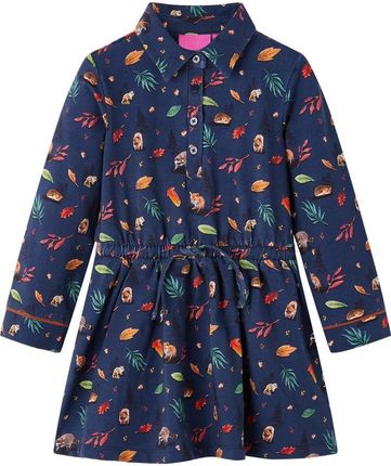 Granatowa sukienka dziecięca 140 (9-10 lat) liście 92% bawełna