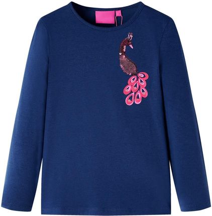 Dziecięca koszulka longsleeve granatowa z wzorem pawia, rozmiar 128 (7-8 lat)