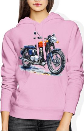 Retro czerwony motocykl Damska bluza z kapturem (L, Szary) - zdjęcie 2