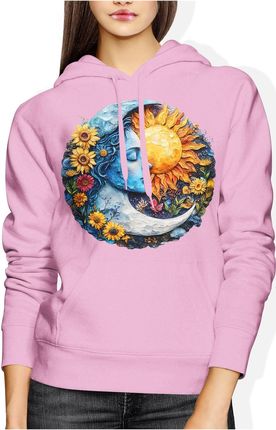 Księżyc słońce w kwiaty Damska bluza z kapturem (M, Czerwony) - zdjęcie 2