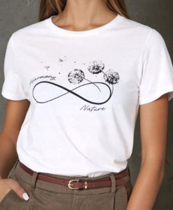 Bluzka MODNA z nadrukiem koszulka bawełna SINSAY t-shirt kremowy L - zdjęcie 2
