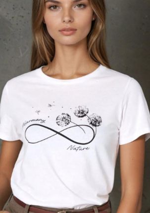 Bluzka MODNA z nadrukiem koszulka bawełna SINSAY t-shirt kremowy L - zdjęcie 3