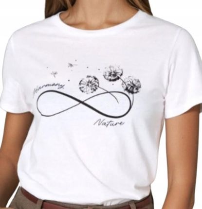 Bluzka MODNA z nadrukiem koszulka bawełna SINSAY t-shirt kremowy L