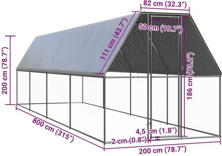 Zakito Klatka Dla Kurczaków, Kaczek I Małych Zwierząt - 2X8X2M, Srebrno-Szara (Z3154373) - zdjęcie 2