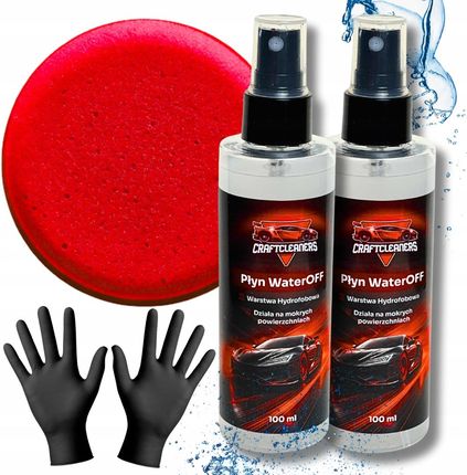 Craftcleaners Płyn Hydrofobowy Do Szyb Auta WaterOFF 100ml 2szt. + Gąbka + Rękawice - zdjęcie 3