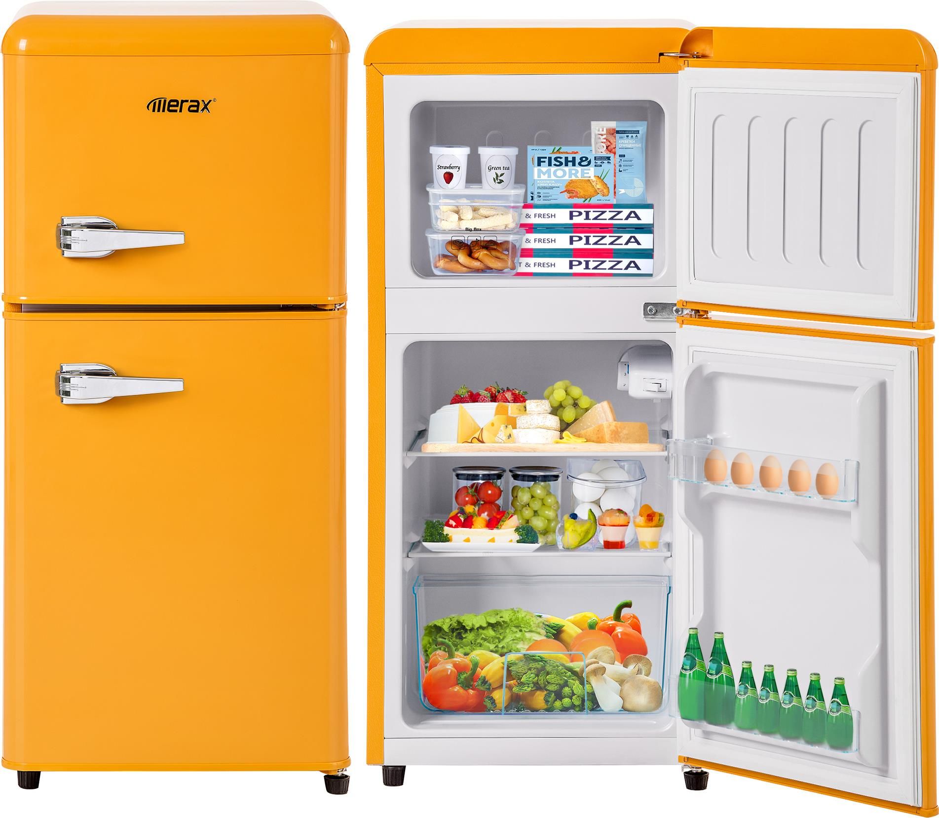 Merax Retro Lodówko-Zamrażarka Bcd-86, Lodówka Vintage 60 L, Żółta