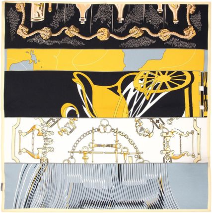 Wzorzysta chusta damska z jedwabiu czarno - złota