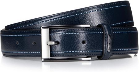 Męski pasek ze skóry z kolorystycznymi przeszyciami granatowy