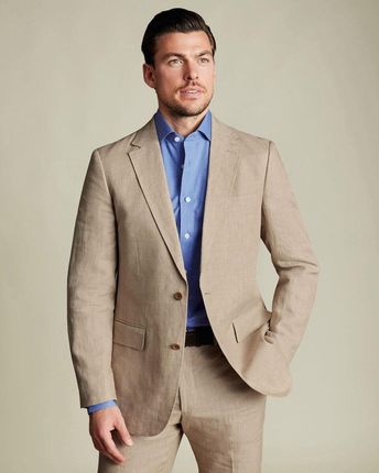 Charles Tyrwhitt Linen Jacket — Taupe - Slim fit | 56 | Standardowe Doskonała lniana marynarka Marynarki casualowe