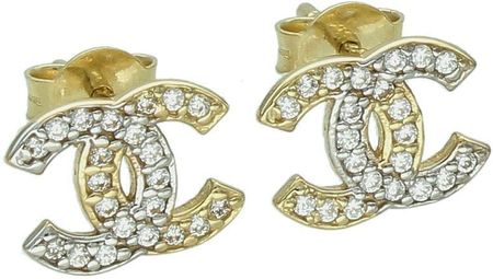 Diament Złote kolczyki 585 modny wzór chanelki z cyrkonią białą DIA-KLC-9146-585