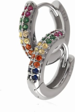 Valerio Eleganckie rodowane srebrne kolczyki kółka kółeczka kolorowe cyrkonie srebro 925