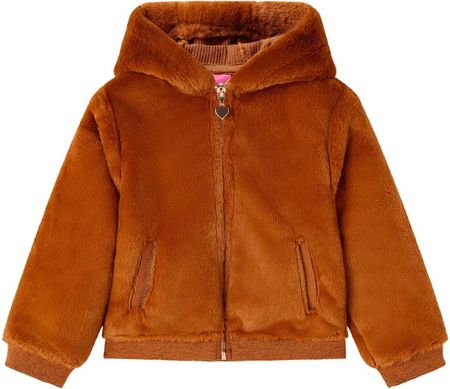 Kurtka dziecięca ze sztucznego futra, z kapturem, koniak, 128