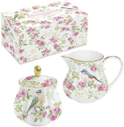 Wiosna – Zestaw Cukiernica i Mlecznik z Porcelany w Ozdobnym Pudełku