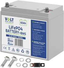 Akumulator Volt LiFePO4 12,8V 60Ah (60A) + adapter słupek M6 na klemę