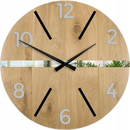 Modernclock Zegar Ścienny Drewniany Dębowy Akrylowy Aksel Wood Pas Lustro 60cm Okrągły