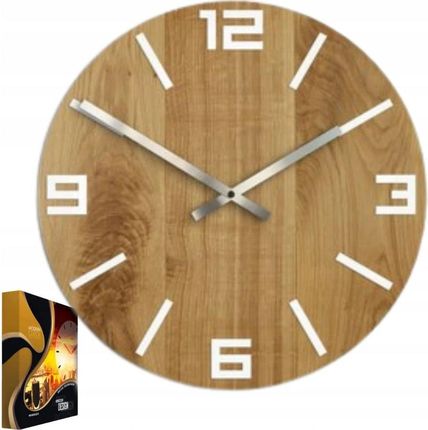 Modernclock Zegar Ścienny Dębowy Drewniany Kwarcowy Arabic Wood White 40cm Okrągły