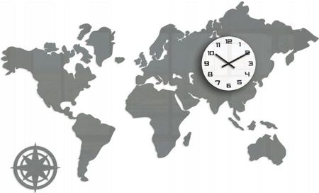 Modernclock Zegar Ścienny W Stylu Nowoczesnym Akrylowy Mapa Swiata Grey 120x70