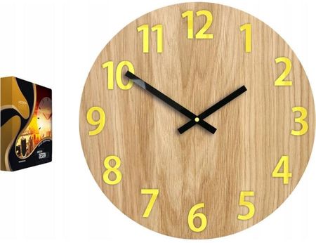 Modernclock Zegar Ścienny Drewniany Dębowy Akrylowy Amadeusz Wood Yellow Okrągły
