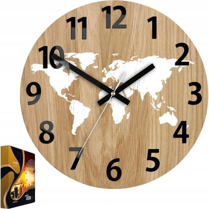 Modernclock Zegar Ścienny Drewniany Dębowy Akrylowy Mapa Wood Biała Okrągły
