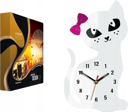 Modernclock Zegar W Kształcie Kota Ścienny Kwarcowy Akrylowy Kot White Okrągły
