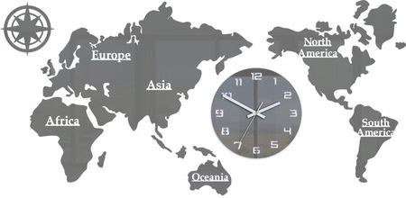 Modernclock Zegar Ścienny W Stylu Nowoczesnym Akrylowy Mapa Świata 110x55 Szara