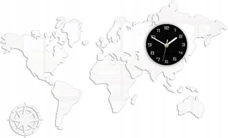 Modernclock Zegar Ścienny W Stylu Nowoczesnym Akrylowy Mapa Swiata White 120x70