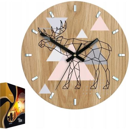 Modernclock Zegar Ścienny Drewniany Dębowy Akrylowy Łoś Geometryczny Okrągły Kwarcowy