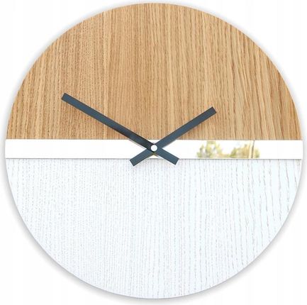 Modernclock Zegar Ścienny Drewniany Dębowy Akrylowy Drewno Pas Lustro 33Cm Okrągły