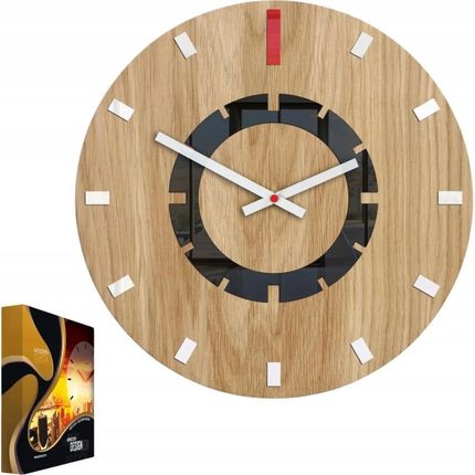 Modernclock Zegar Ścienny Drewniany Dębowy Akrylowy Atena Wood Red Okrągły Kwarcowy