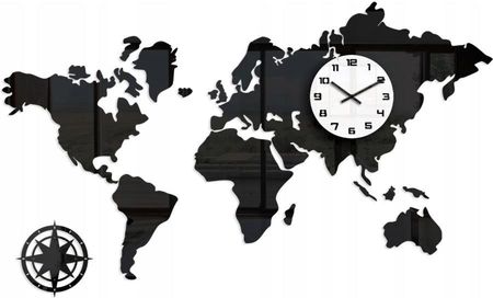 Modernclock Zegar Ścienny W Stylu Nowoczesnym Akrylowy Mapa Swiata Black 120 x70