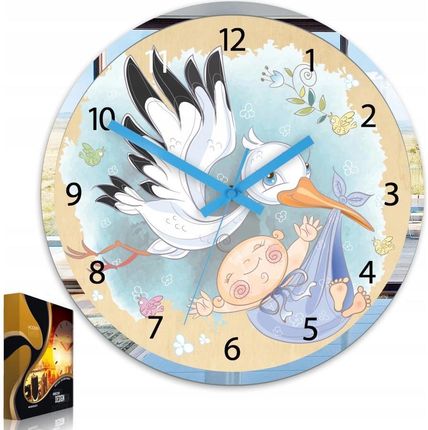 Modernclock Zegar Ścienny Ze Wzorem Bociana Akrylowy Bocian Okrągły Kwarcowy Brzozowy