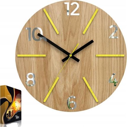 Modernclock Zegar Ścienny Drewniany Dębowy Akrylowy Aksel Wood Yellow Mirror Okrągły