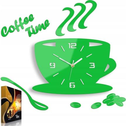 Modernclock Zegar Ścienny W Kształcie Filiżanki Coffe Time 3D Green Okrągły Kwarcowy