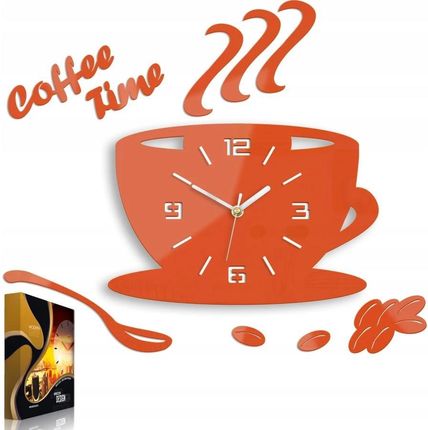 Modernclock Zegar Ścienny W Kształcie Filiżanki Coffe Time 3D Orange Okrągły Kwarcowy