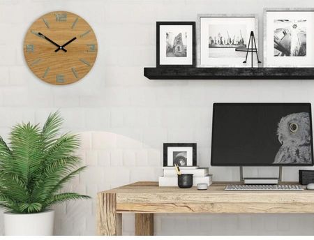 Modernclock Zegar Ścienny Akrylowy Dębowy Drewniany Arabic Wood Grey Okrągły - zdjęcie 2