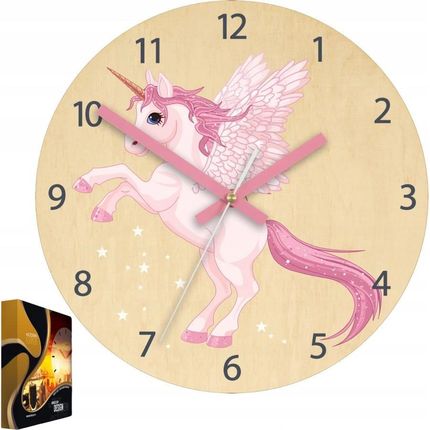 Modernclock Zegar Ścienny Sklejka Brzozowa Akrylowy Jednorożec Różowy Okrągły