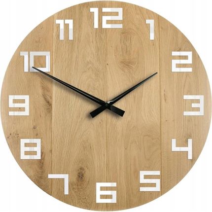 Modernclock Zegar Ścienny Drewniany Dębowy Akrylowy Digit Wood White 50cm Okrągły