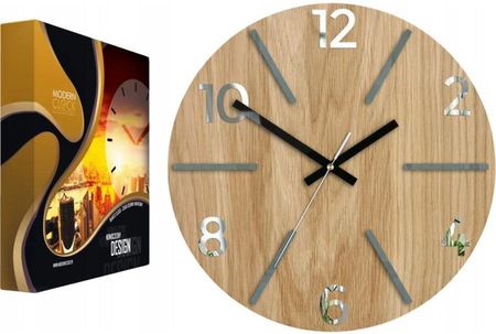 Modernclock Zegar Ścienny Drewniany Dębowy Akrylowy Aksel Wood Grey Mirror Okrągły