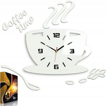 Modernclock Zegar Ścienny W Kształcie Filiżanki Coffe Time 3D White Okrągły Kwarcowy