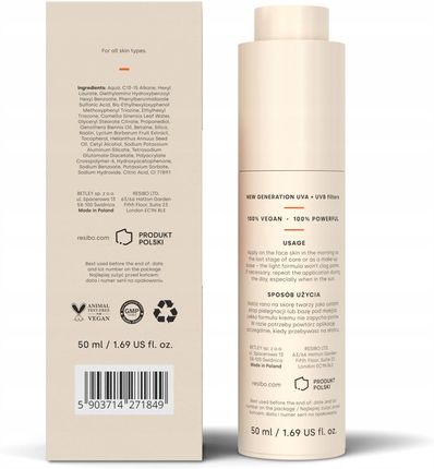 Krem Resibo Our Lightest Ultralekki Do Twarzy Z Antyoksydantami Spf 50 50ml - zdjęcie 2