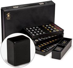 Yellow Mountain Imports Japanese Riichi Mahjong Set - Black Standard Size Tiles and Vinyl Case - zdjęcie 1