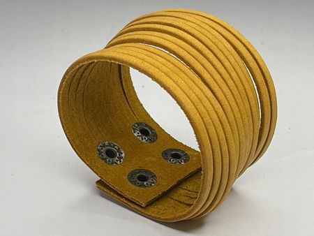 Garbari Bransoletka skórzana z paskami w stylu boho Żółty 23cm
