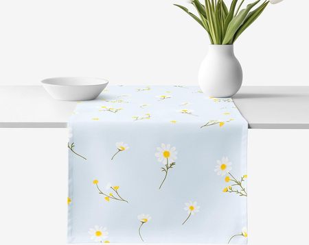 Goldea Bieżnik Na Stół Z Płótna Bawełnianego Rumianek Na Jasnoniebieskim 20x120cm