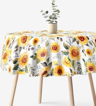 Goldea Obrus Okrągły Plamoodporny Kwiaty Słonecznika 130cm