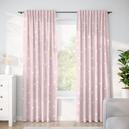 Goldea Zasłona Bawełniana Serca Na Pudrowym Różu 200x150cm