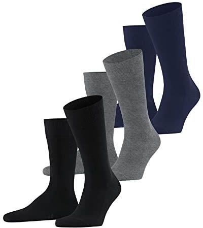 FALKE Heren Sokken Airport Multipack M So wol katoen eenkleurig 3 paar, Blauw Dark Navy 6370, 45-46